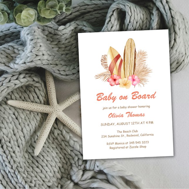 Convites Boho Tropical Surf Baby On Conselho Chá de fraldas (Boho Tropical Surf Baby On Board Baby Shower Invitation)