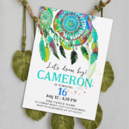 Convites Boho Turquoise Drecher Catcher Birthday Watercolor