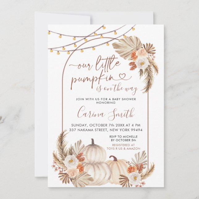 Convites Boho, Uma Pequena Abóbora Está A Caminho Do Chá de (Frente)