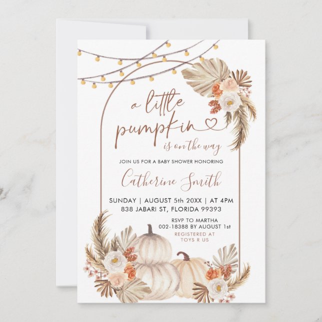 Convites Boho, Uma Pequena Abóbora Está A Caminho Do Chá de (Frente)