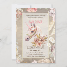 BOHO UNICORN Baby Shower Invants Watercolor
