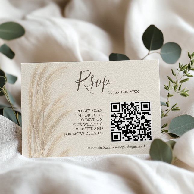 Convites Boho verão pampas gramíneas aquarela rsvp qr code (Boho summer pampas grass watercolor rsvp qr code invitation)