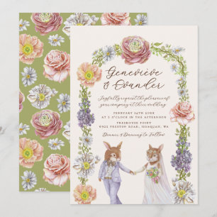 Convites Boho Verde Coelho Coelho Amor Casamento de Aquarel
