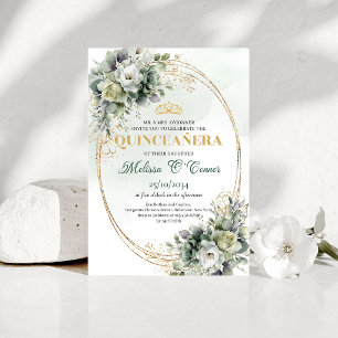 Convites Boho Verde Empoeirado Eucalipto Quinceañera Aniver