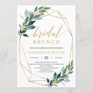 Convites Boho verde eucalipto quadro ouro bridal brunch