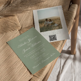Convites Boho Verde Sage Moderno Código QR Casamento de Fot