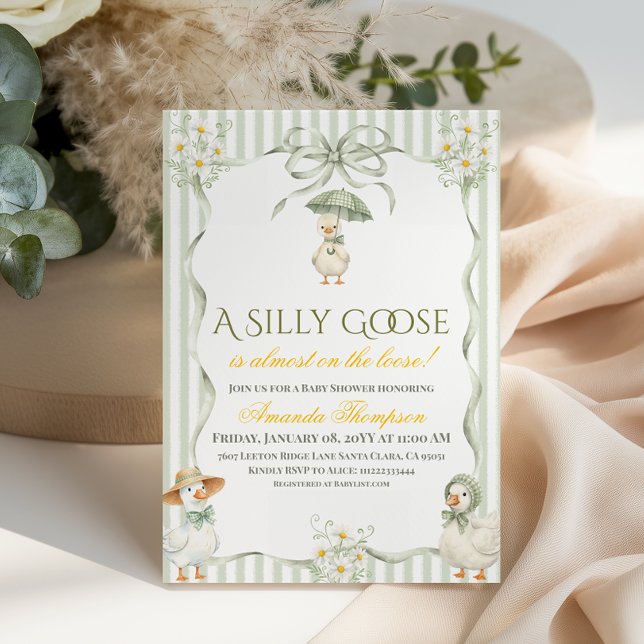 Convites Boho Verde Sage Neutro Festa de Bebê Silly Goose (Criador carregado)