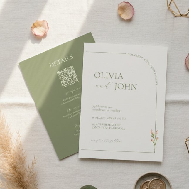 Convites Boho Verde Salvia & Lino Minimalista com Detalhes  (Criador carregado)