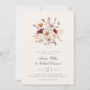 Convites Boho Vintage Casamento outono de flor selvagem