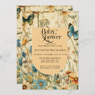 Convites Boho Vintage Chá de fraldas de flor selvagem