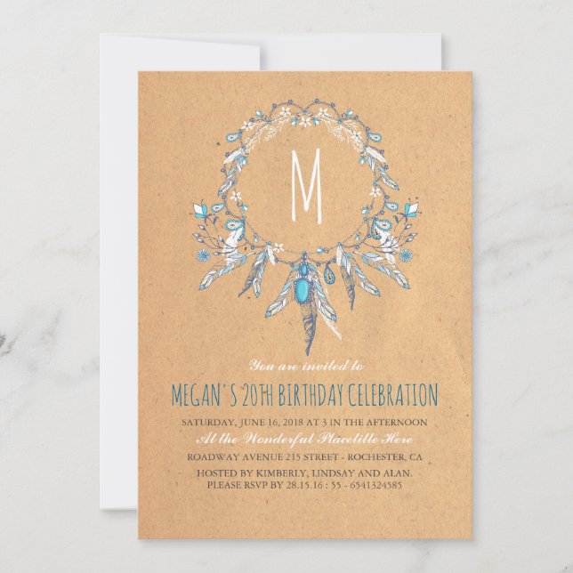 Convites Boho Vintage Dreamcather Festa de aniversário (Frente)