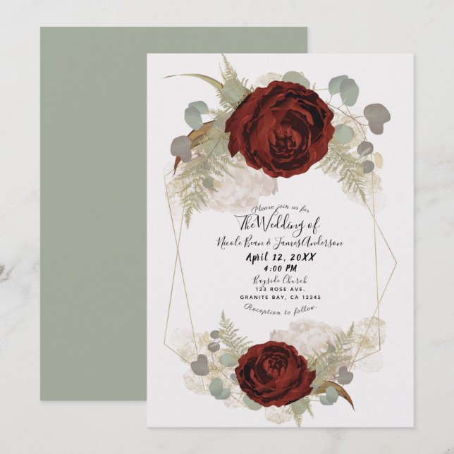 Convites Boho Vintage Glam Botânico Floral Flores Casamento (Frente/Verso)