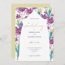 Convites Boho Violet Turquoise Flores Selvagens Aquarelas