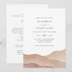 Convites Boho Watercolor Abstrato Casamento Frente e Tras