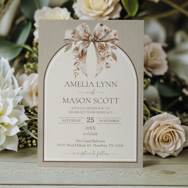 Convites Boho Watercolor Arco Wedding (Autumn Bow Bohemian Wedding Invitation)