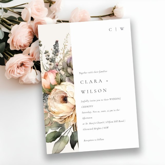 Convites Boho Watercolor Autumn Fall Floral Bunch Wedch (Criador carregado)