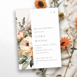 Convites Boho Watercolor Autumn Floral Bunch Chá de fraldas