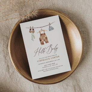 Convites Boho Watercolor Baby Clothes Boy Chá de fraldas