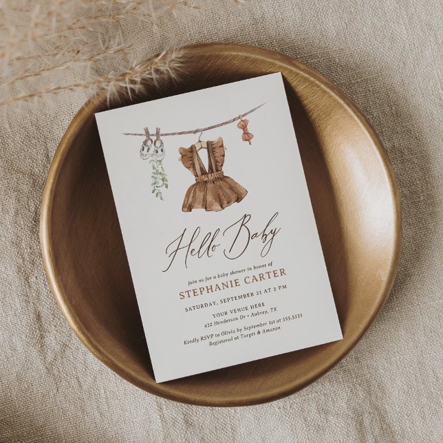 Convites Boho Watercolor Baby Clothes Girl Chá de fraldas (Criador carregado)