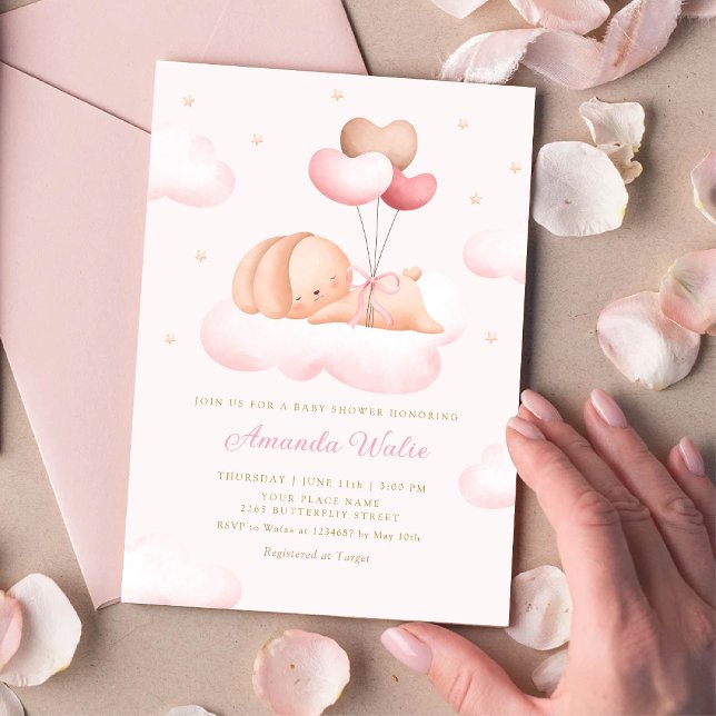 Convites Boho Watercolor Bunny Balloon Girl Chá de fraldas (Criador carregado)