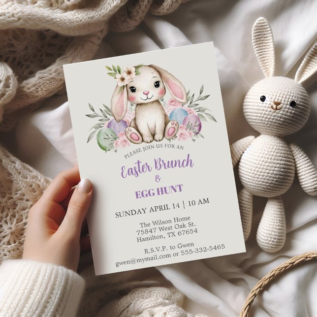 Convites Boho Watercolor Bunny Páscoa Brunch (Easter Bunny Brunch invitation)