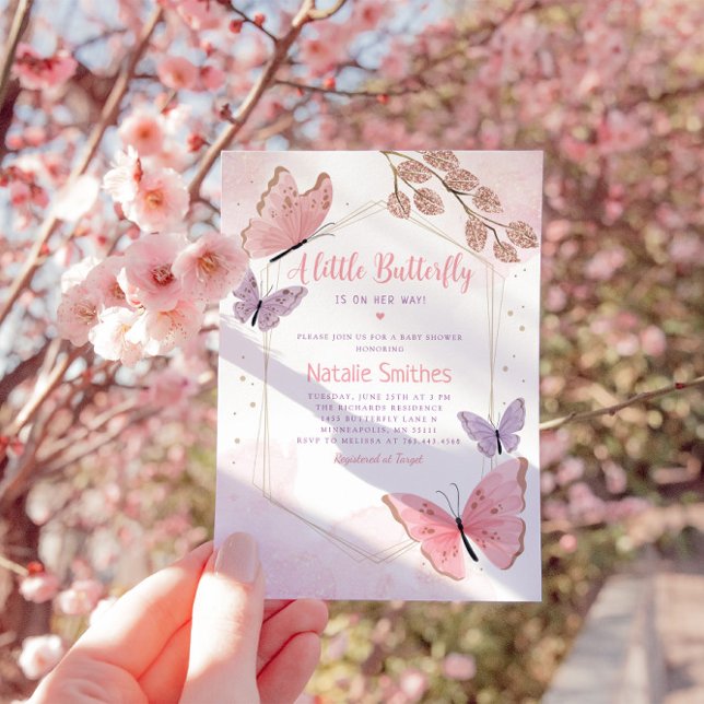 Convites Boho Watercolor Butterfly Beija Chá de fraldas Rap (Criador carregado)