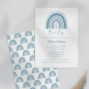 Convites Boho Watercolor Chá de fraldas Azul Arco-Íris
