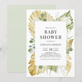 Convites Boho Watercolor Chá de fraldas de Folhas Secas
