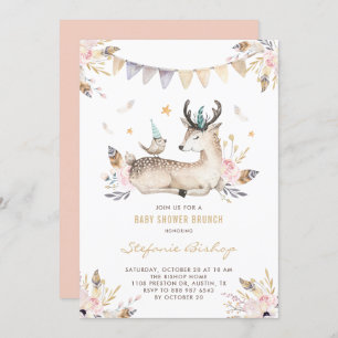 Convites Boho Watercolor Deer e Bird Chá de fraldas Brunch