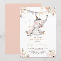Boho Watercolor Elephant Floral Chá de fraldas Bru