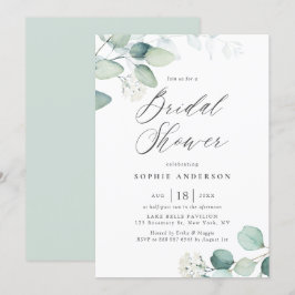 Convites Boho Watercolor Eucalyptus Deixa Chá de panela Em