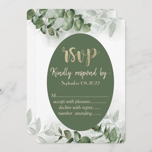 Convites Boho Watercolor Eucalyptus Greenery RSVP (Frente/Verso)
