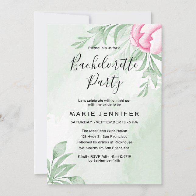 Convites Boho Watercolor Eucalyptus Leaves bachelorette (Frente)