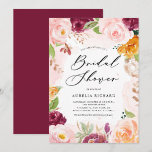 Convites Boho Watercolor Fall Floral Frame Chá de panela