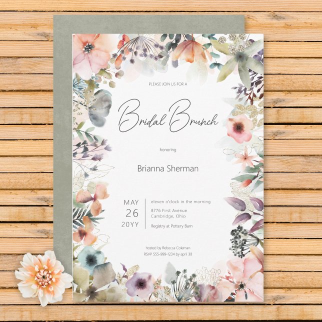 Convites Boho Watercolor Floral Bridal Brunch (Boho Watercolor Floral Bridal Brunch Invitation)