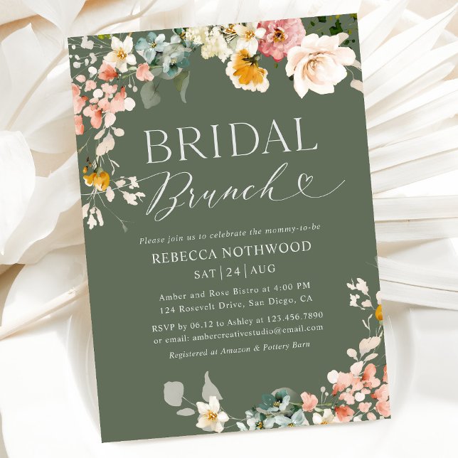 Convites Boho Watercolor Floral Sage Green Bridal Brunch (Criador carregado)
