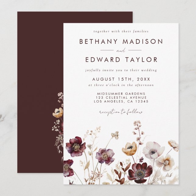 Convites Boho Watercolor Floral Wedding (Frente/Verso)