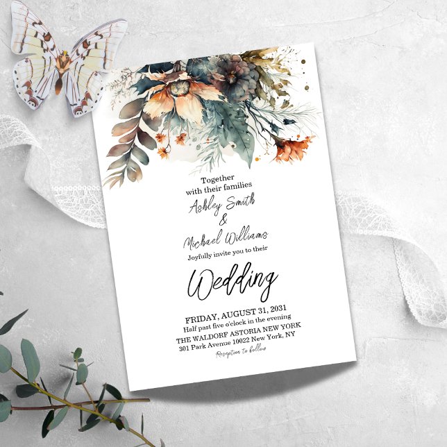 Convites Boho Watercolor Floral Wildflower Wedding (Criador carregado)