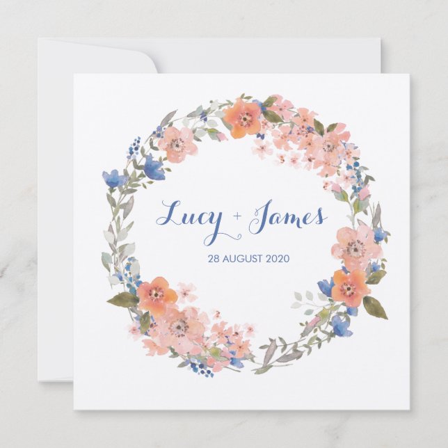 Convites Boho Watercolor Floral Wreath Invitation (Frente)