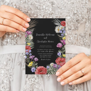 Convites Boho Watercolor Flores Selvagens Casamento Negro