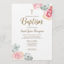 Convites Boho Watercolor floresce bebê rosa Baptismo