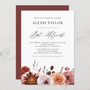 Convites Boho Watercolor Flowers Bat Mitzvah