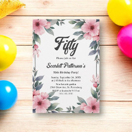 Convites Boho Watercolor Frame Floral Rustic 50th Birthday