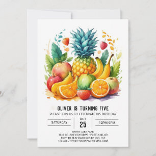 Convites Boho Watercolor Fruta Aniversário