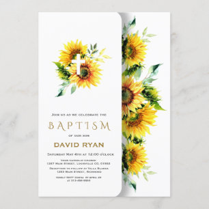 Convites Boho Watercolor Girassóis Flores Cruzadas Batismo
