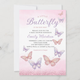 Convites Boho Watercolor Glitter Butterfly Chá de fraldas