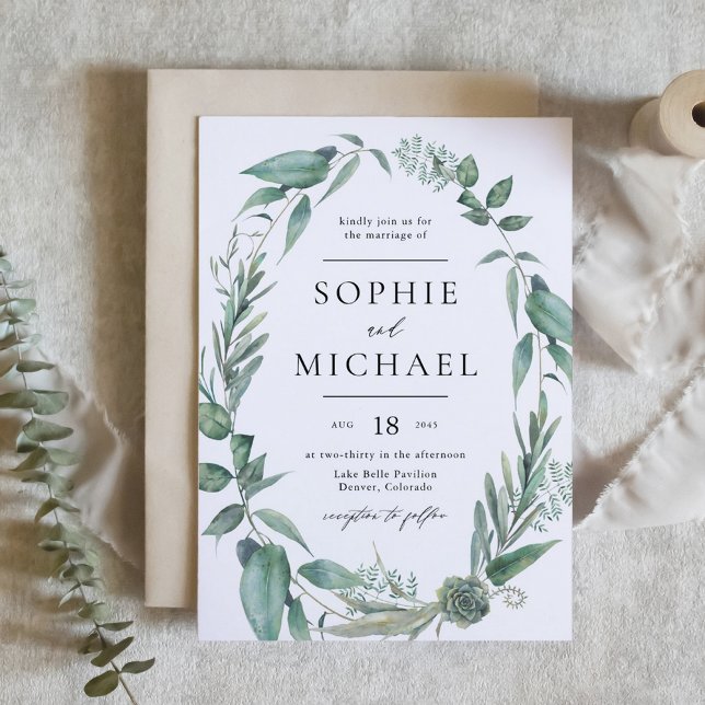 Convites Boho Watercolor Greenery e Succulents (Boho Watercolor Greenery and Succulents Wedding Invitation)
