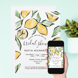 Convites Boho Watercolor Lemon Citrus Greenery Summer
