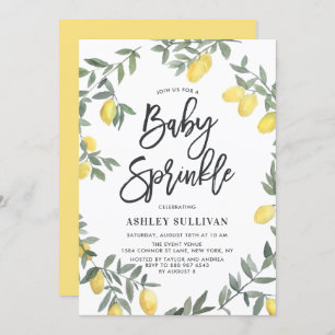 Convites Boho Watercolor Lemon Wreath Baby Sprinkle Chá