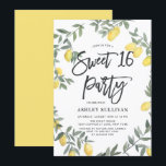 Convites Boho Watercolor Lemon Wreath Doce 16 Festa<br><div class="desc">Convide a família e os amigos para a sua doce festa de aniversário 16 com este convite personalizável de vassoura. Apresenta limões de aquarela e coroa verde com fundo de listras. Este convite de limão é perfeito para aniversários de verão. Personalize este convite cítrico adicionando a data, hora, nome, local,...</div>